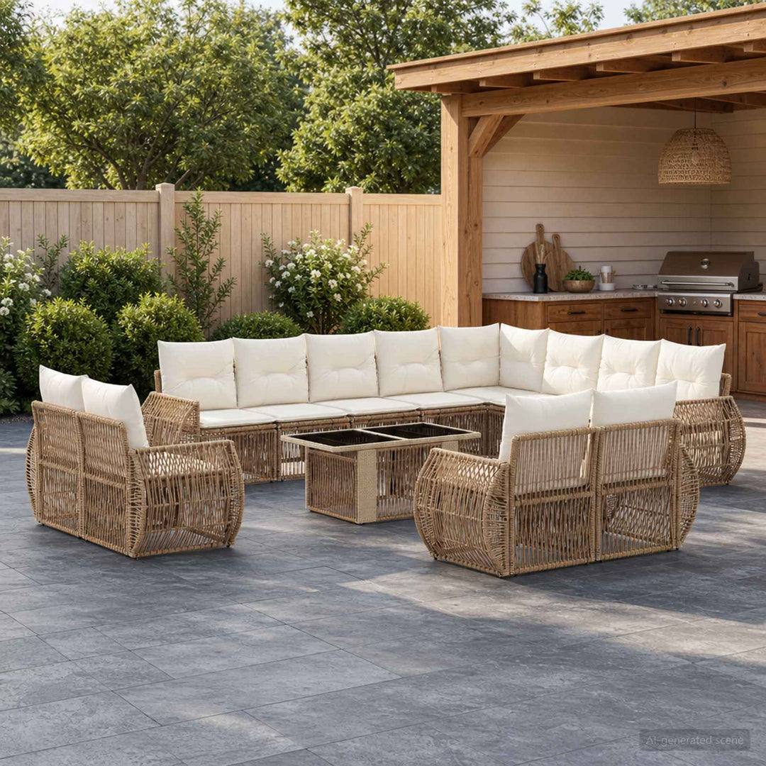 Havesofa Sæt 13 stk. Beige og cremehvid polyrattan