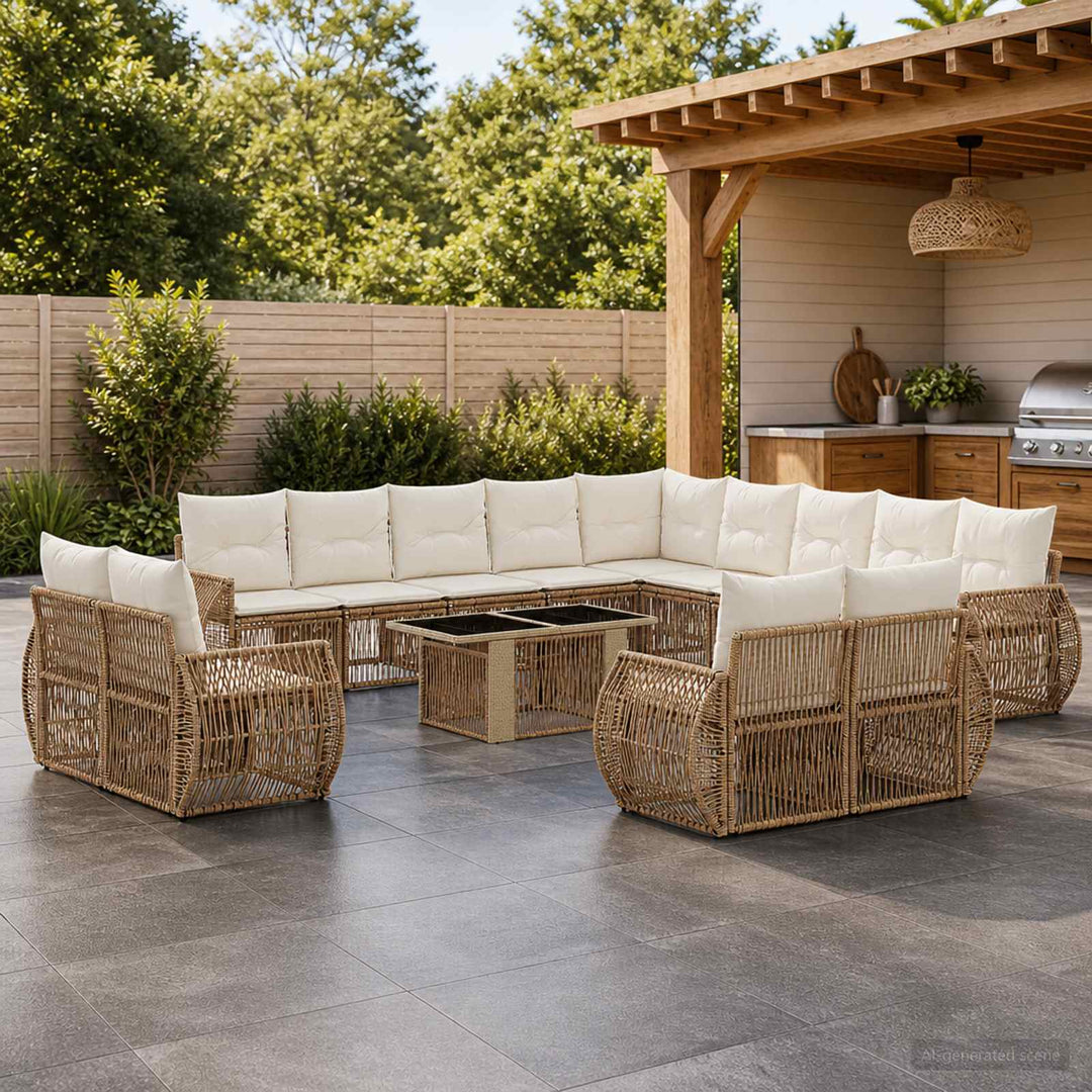 Havesofa Sæt 14 stk. Beige og cremehvid polyrattan