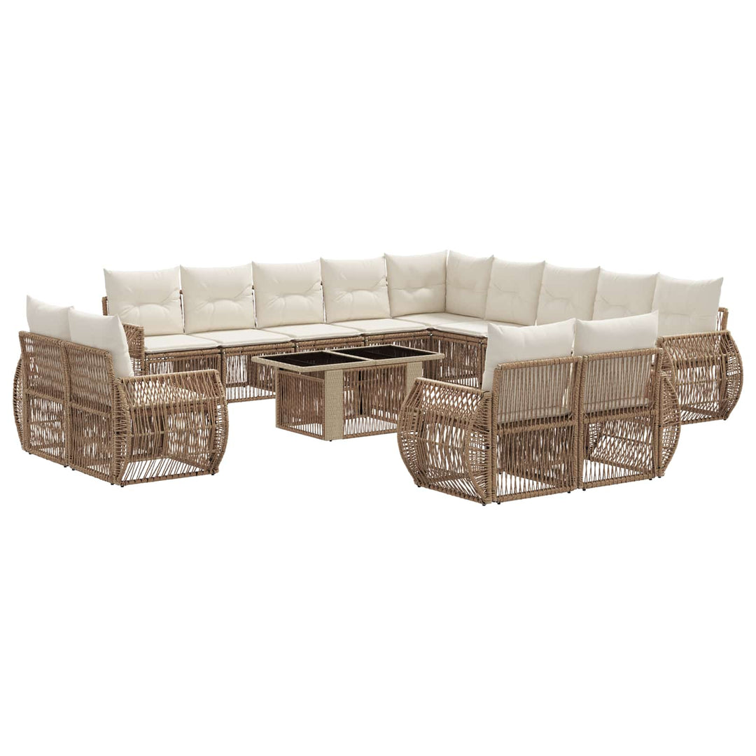 Havesofa Sæt 14 stk. Beige og cremehvid polyrattan