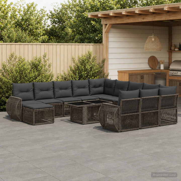Havesofa Sæt 13 stk. Grå og Mørkegrå polyrattan