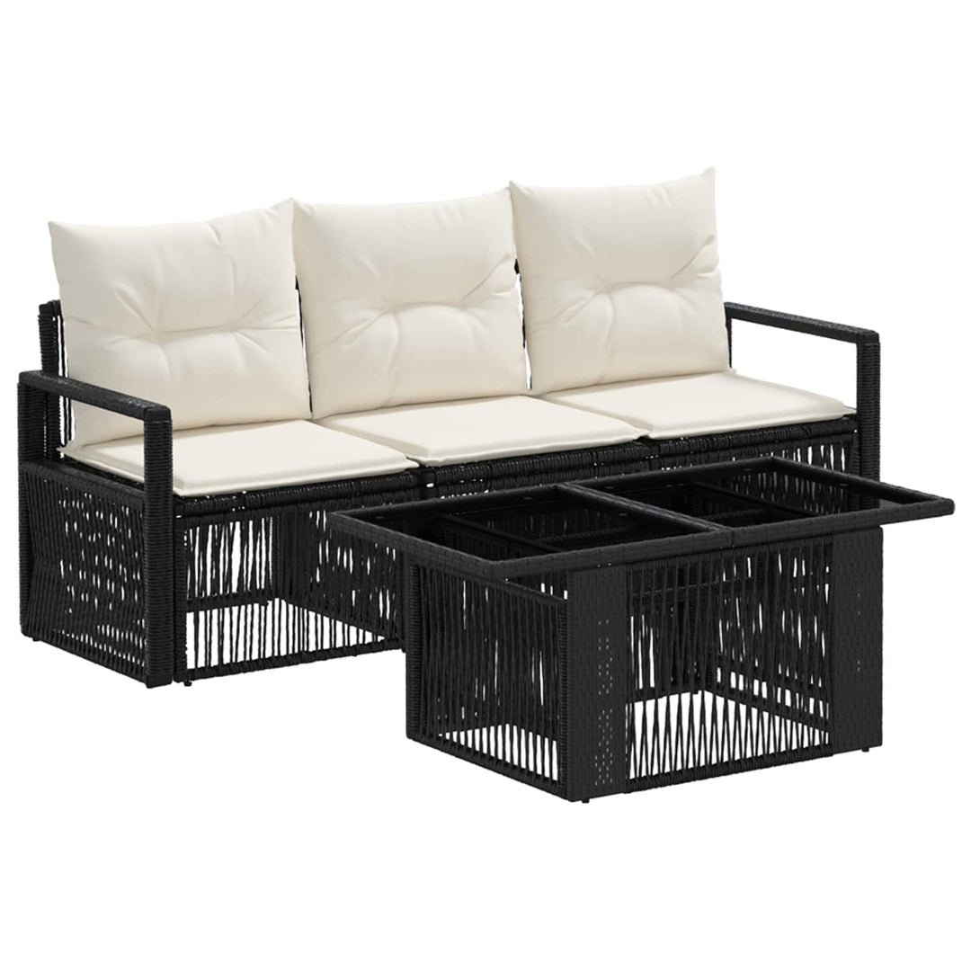 Havesofa Sæt 4 stk. Sort og Cremehvid polyrattan
