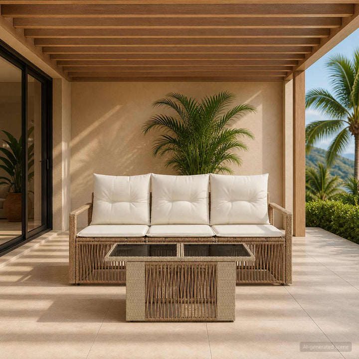 Havesofa Sæt 4 stk. Beige og cremehvid polyrattan