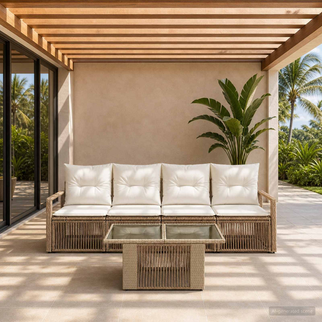 Havesofa Sæt 5 stk. Beige og cremehvid polyrattan