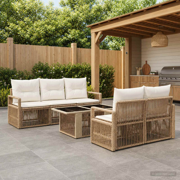 Havesofa Sæt 6 stk. Beige og cremehvid polyrattan