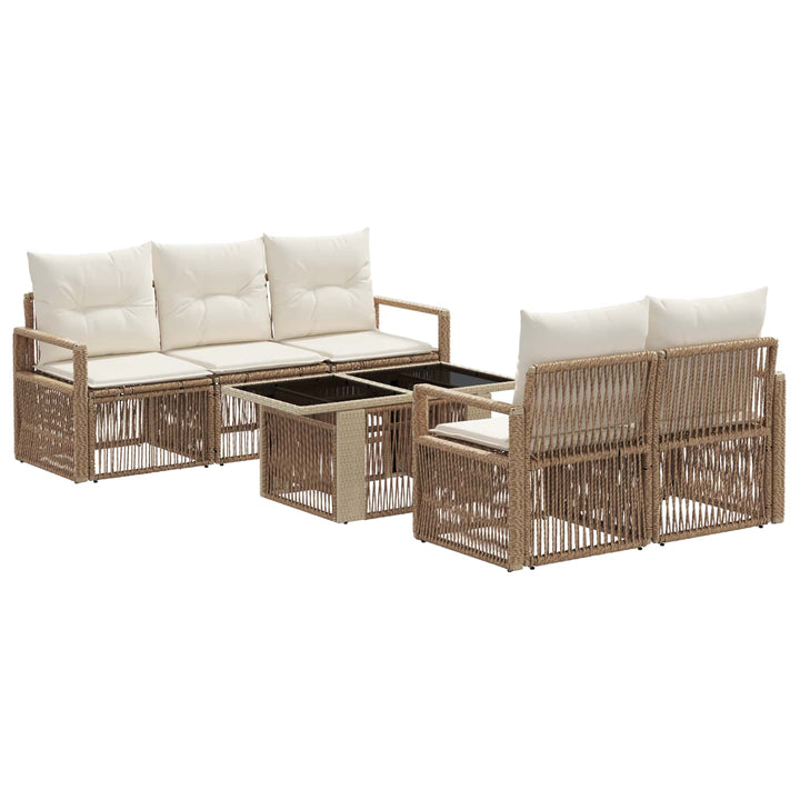 Havesofa Sæt 6 stk. Beige og cremehvid polyrattan