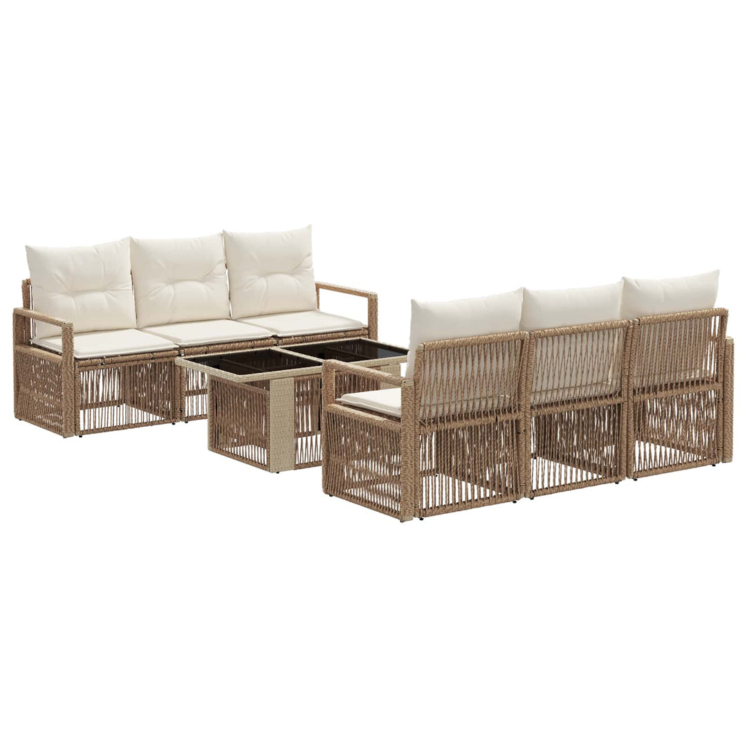 Havesofa Sæt 7 stk. Beige og cremehvid polyrattan