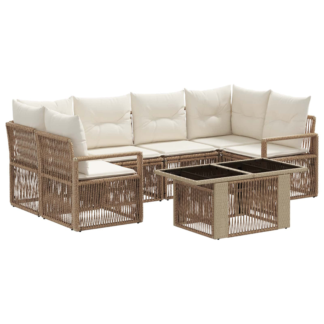 Havesofa Sæt 7 stk. Beige og cremehvid polyrattan