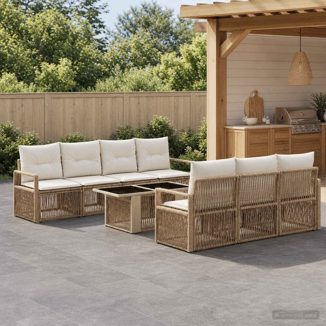 Havesofa Sæt 8 stk. Beige og cremehvid polyrattan