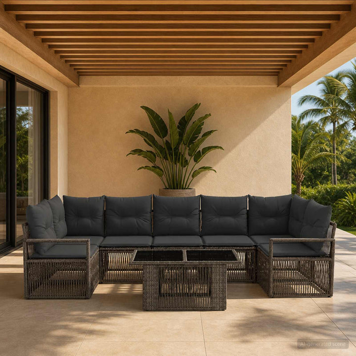 Havesofa Sæt 8 stk. Grå og Mørkegrå polyrattan