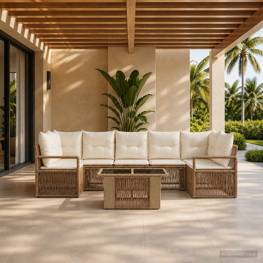Havesofa Sæt 8 stk. Beige og cremehvid polyrattan