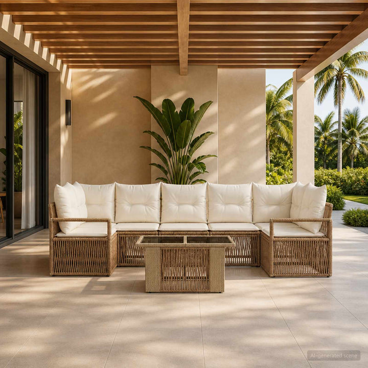 Havesofa Sæt 8 stk. Beige og cremehvid polyrattan