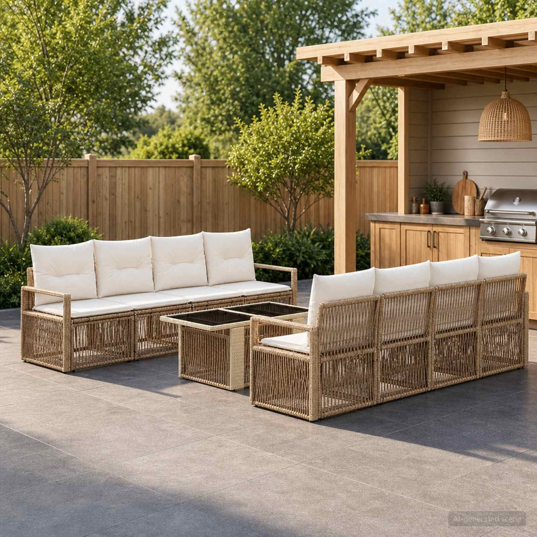 Havesofa Sæt 9 stk. Beige og cremehvid polyrattan