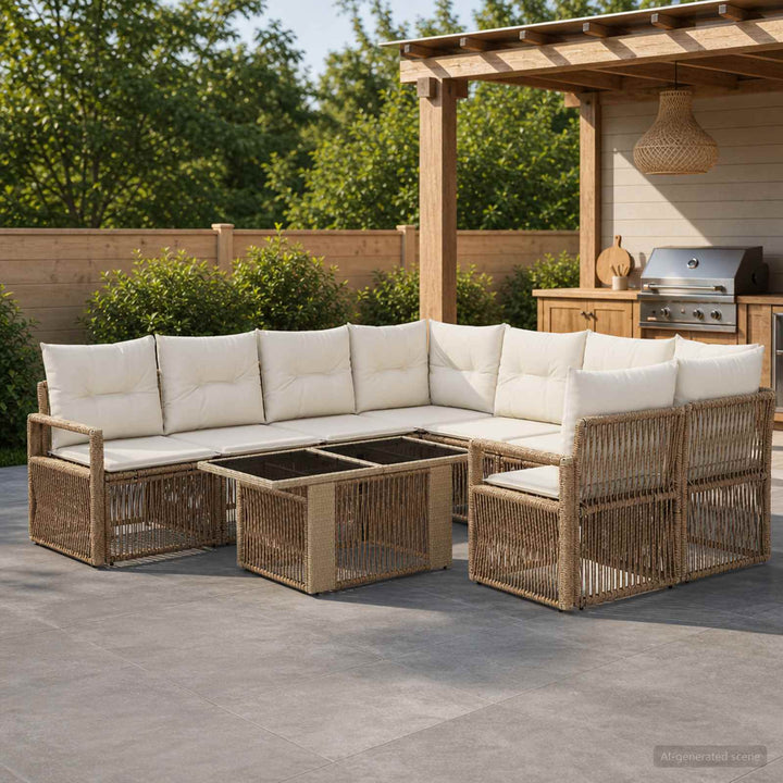 Havesofa Sæt 9 stk. Beige og cremehvid polyrattan