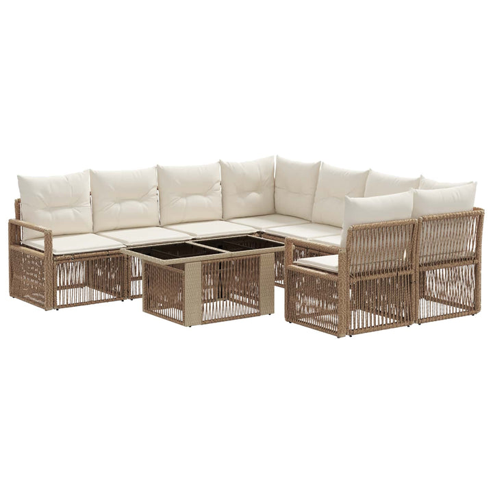 Havesofa Sæt 9 stk. Beige og cremehvid polyrattan