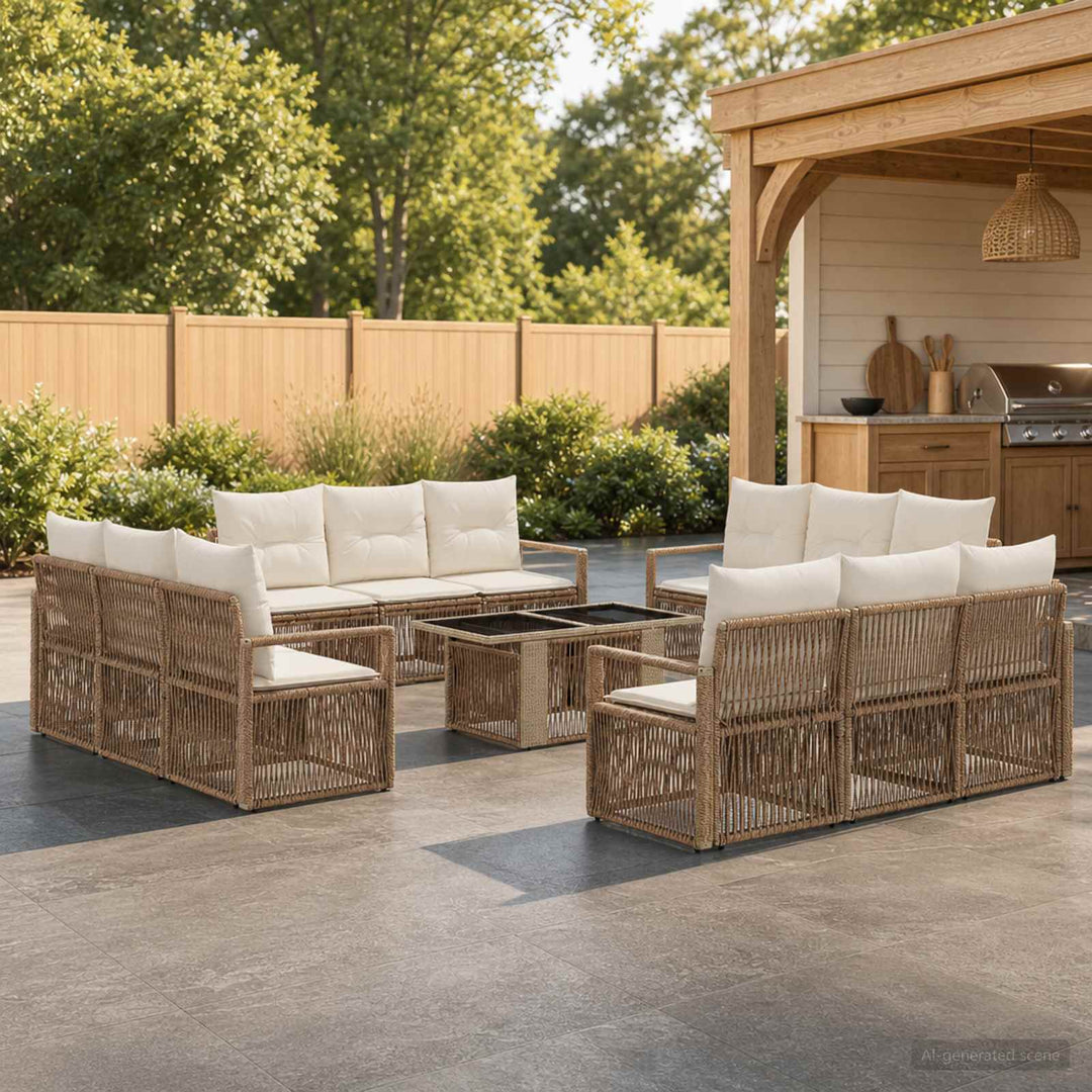 Havesofa Sæt 13 stk. Beige og cremehvid polyrattan