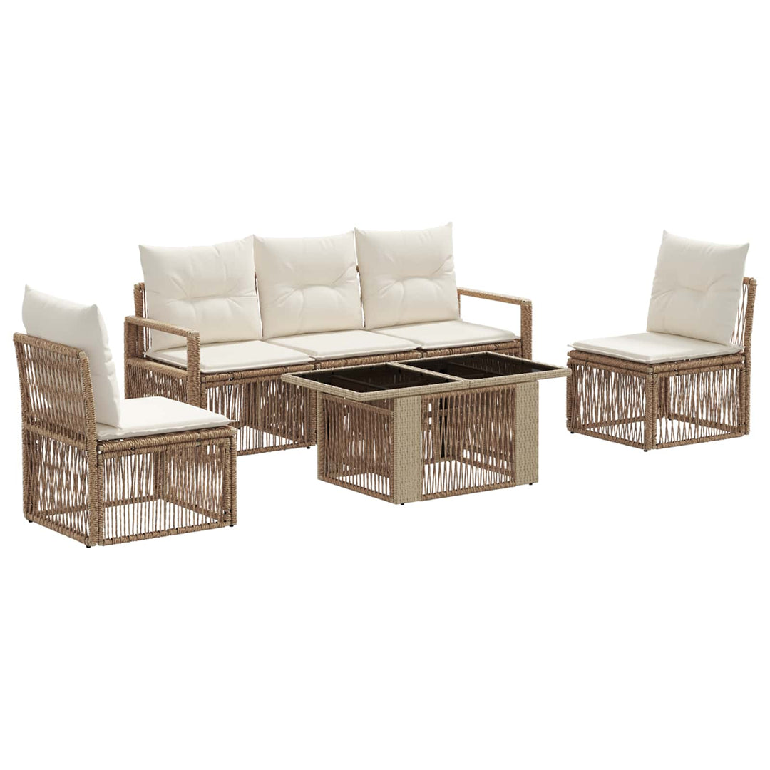 Havesofa Sæt 6 stk. Beige og cremehvid polyrattan