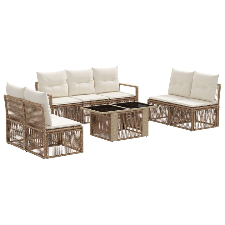 Havesofa Sæt 8 stk. Beige og cremehvid polyrattan