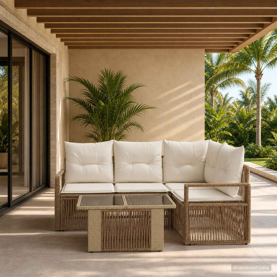 Havesofa Sæt 5 stk. Beige og cremehvid polyrattan