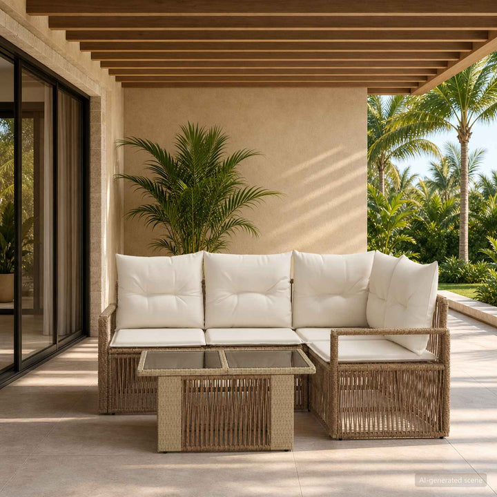 Havesofa Sæt 5 stk. Beige og cremehvid polyrattan