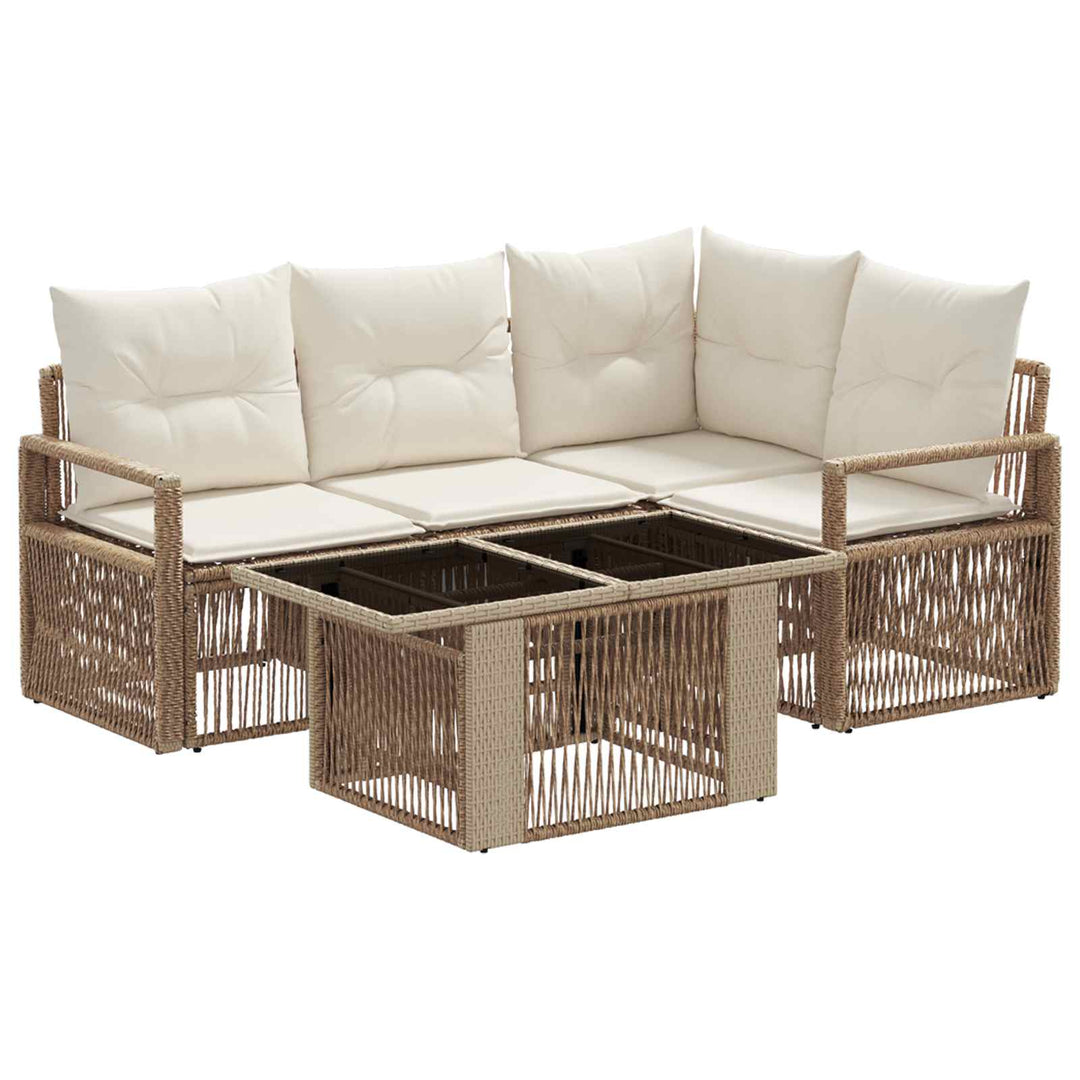Havesofa Sæt 5 stk. Beige og cremehvid polyrattan