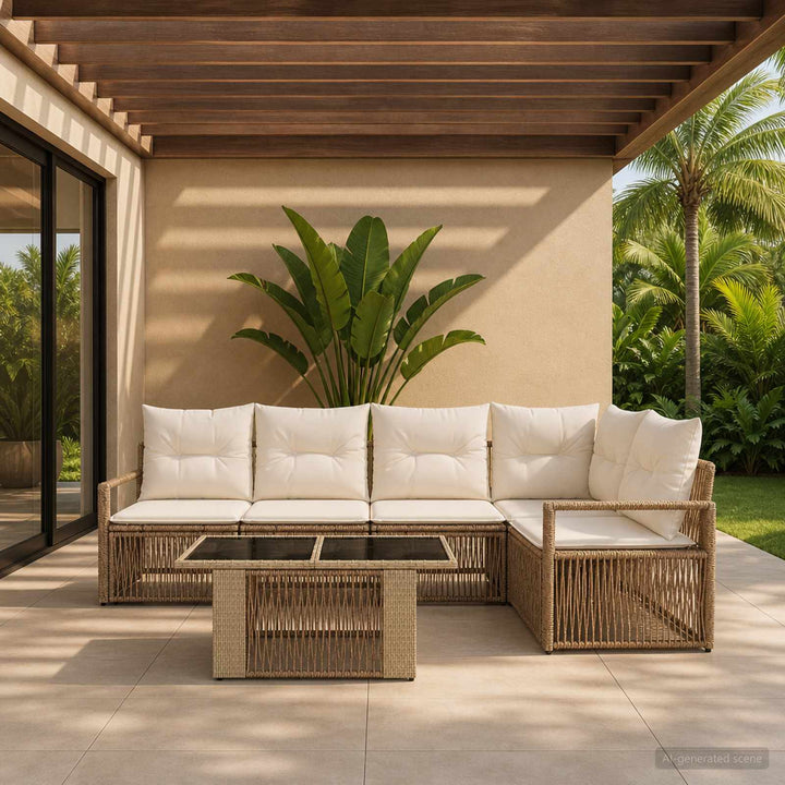 Havesofa Sæt 6 stk. Beige og cremehvid polyrattan