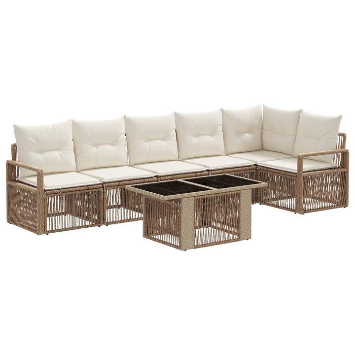 Havesofa Sæt 7 stk. Beige og cremehvid polyrattan