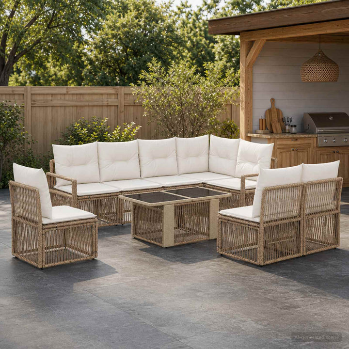 Havesofa Sæt 9 stk. Beige og cremehvid polyrattan