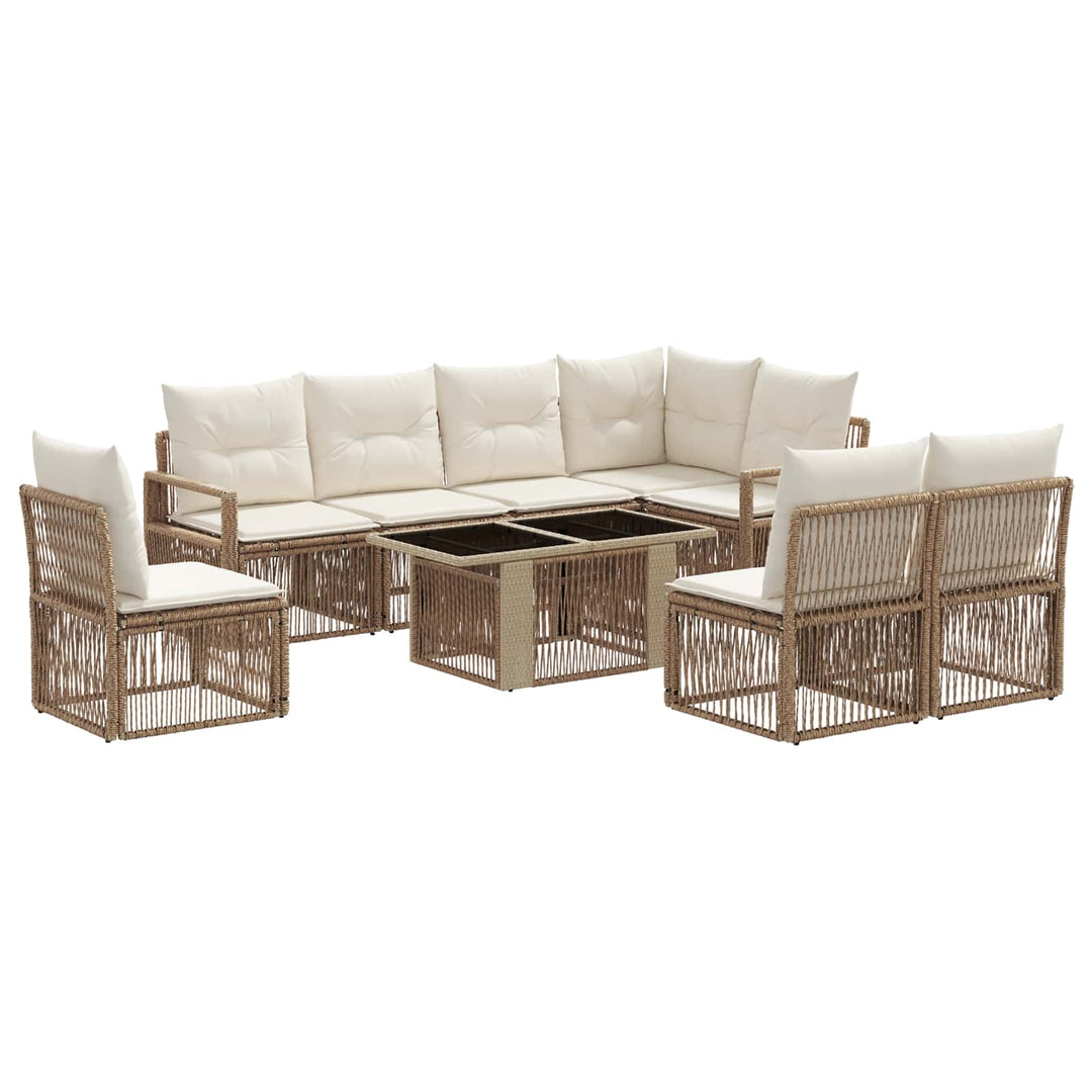 Havesofa Sæt 9 stk. Beige og cremehvid polyrattan
