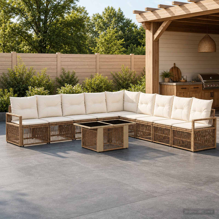 Havesofa Sæt 10 stk. Beige og cremehvid polyrattan
