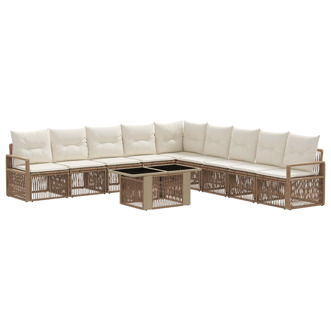 Havesofa Sæt 10 stk. Beige og cremehvid polyrattan