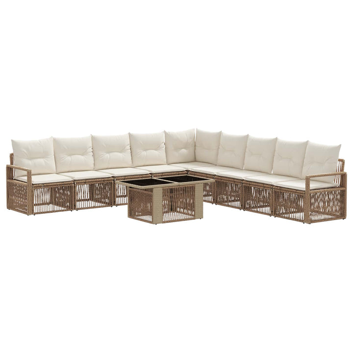 Havesofa Sæt 10 stk. Beige og cremehvid polyrattan