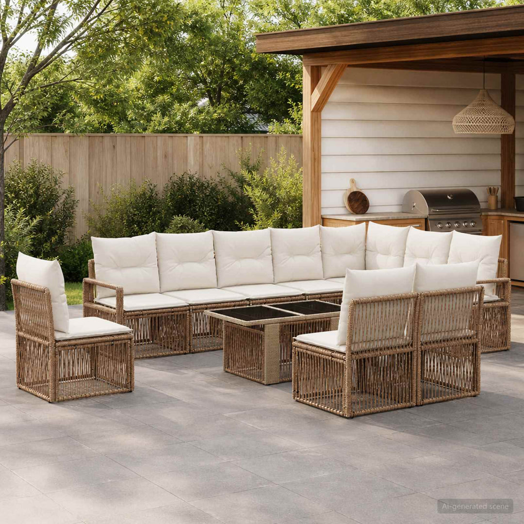 Havesofa Sæt 11 stk. Beige og cremehvid polyrattan