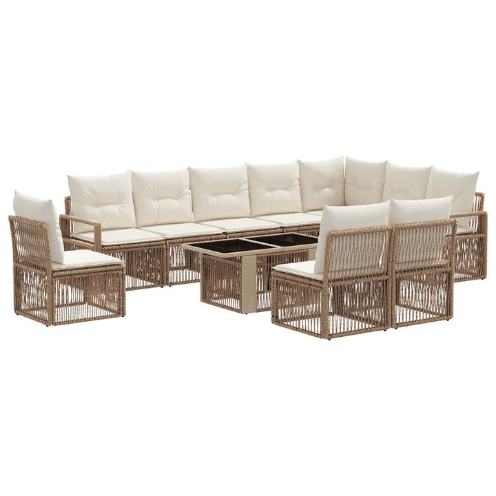 Havesofa Sæt 11 stk. Beige og cremehvid polyrattan