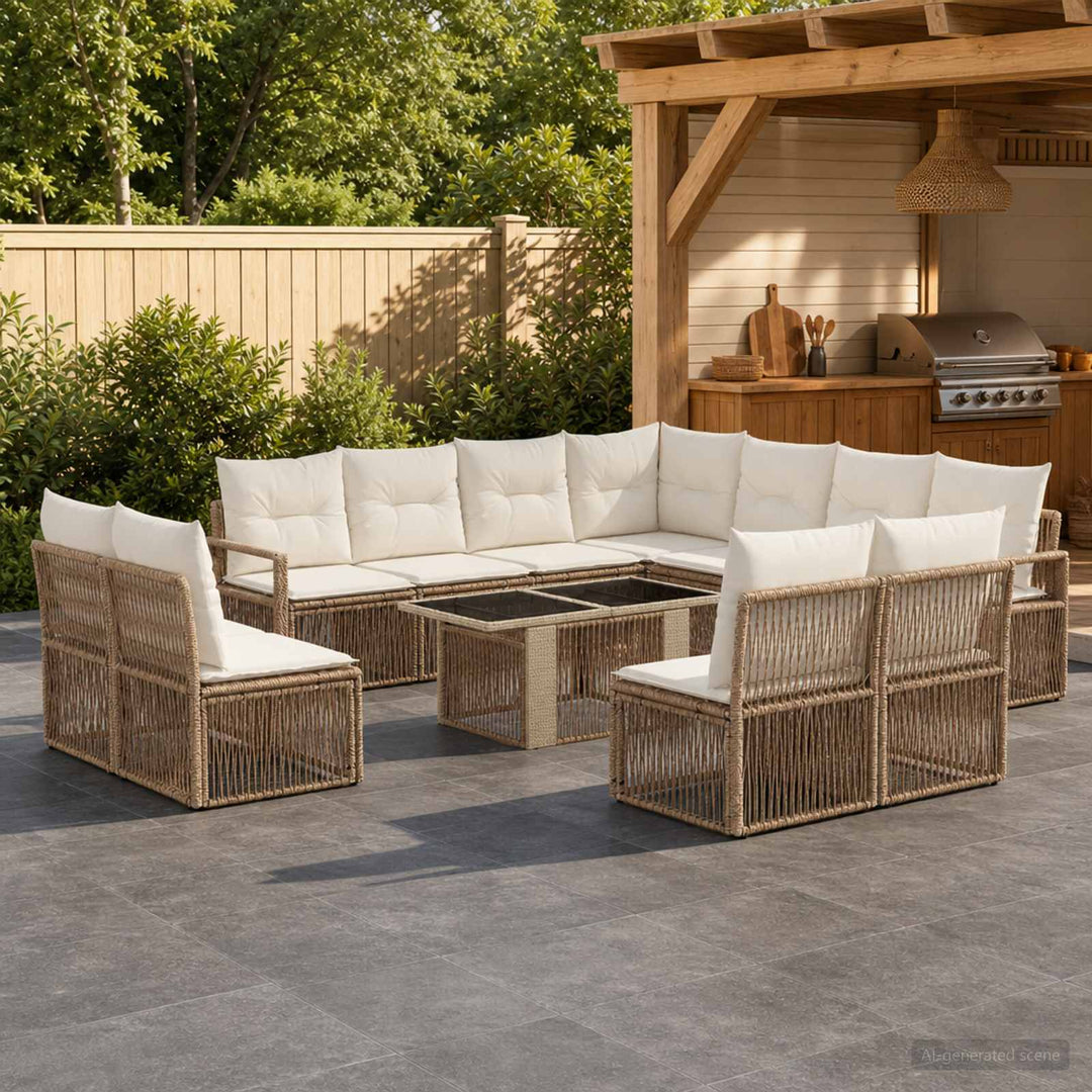 Havesofa Sæt 12 stk. Beige og cremehvid polyrattan