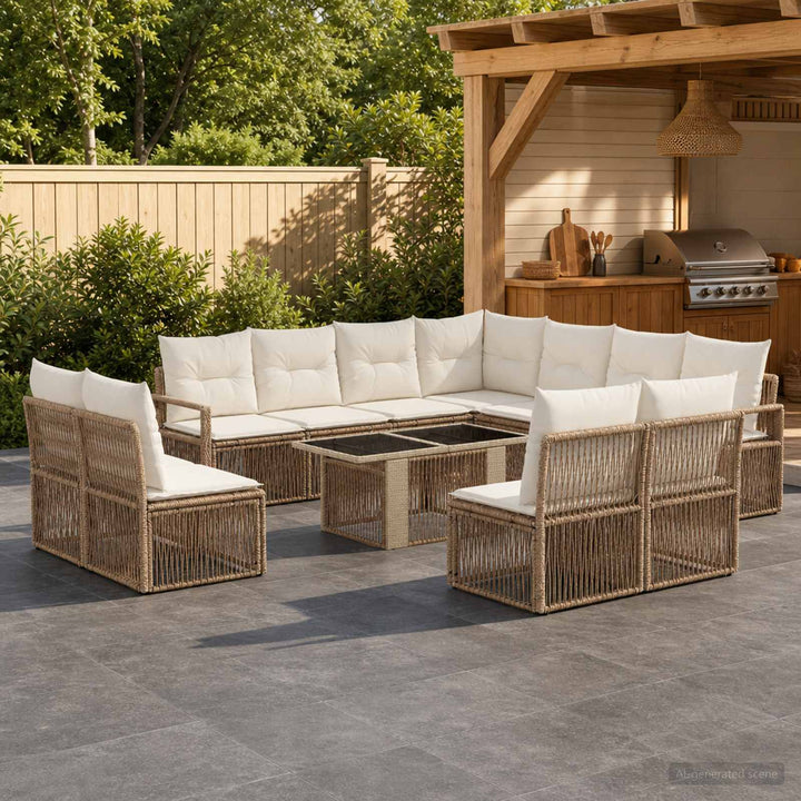 Havesofa Sæt 12 stk. Beige og cremehvid polyrattan
