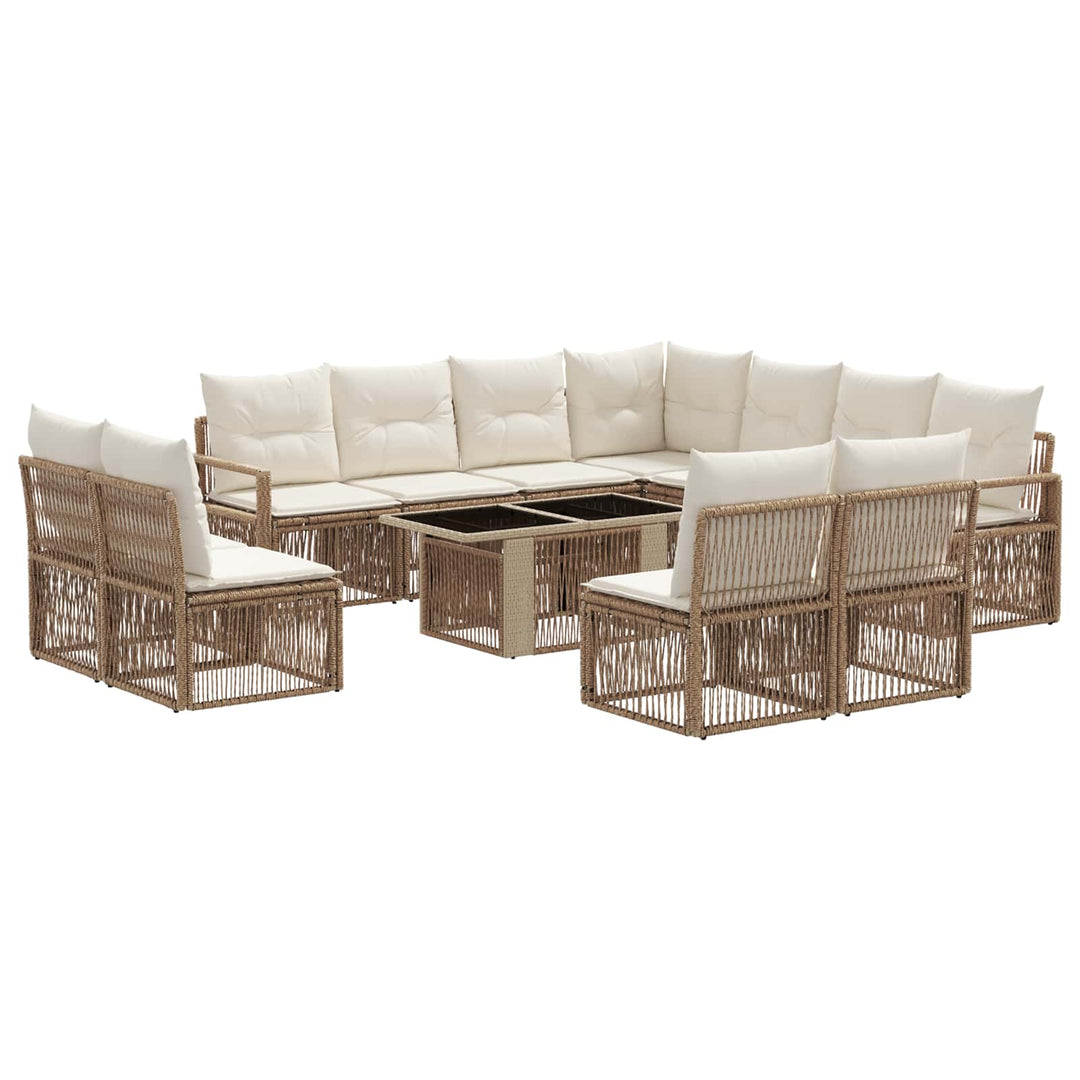 Havesofa Sæt 12 stk. Beige og cremehvid polyrattan