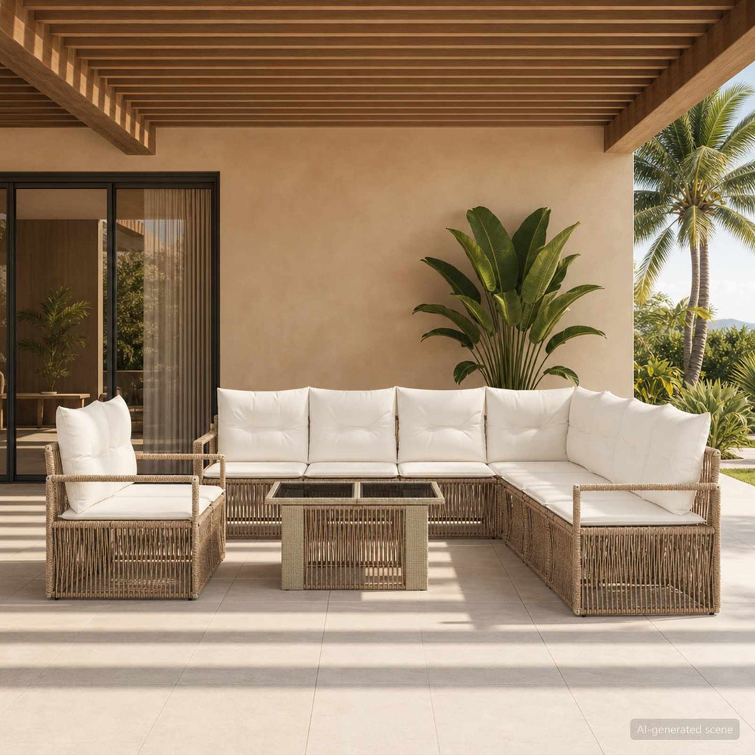 Havesofa Sæt 10 stk. Beige og cremehvid polyrattan