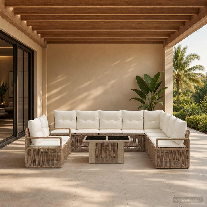 Havesofa Sæt 11 stk. Beige og cremehvid polyrattan