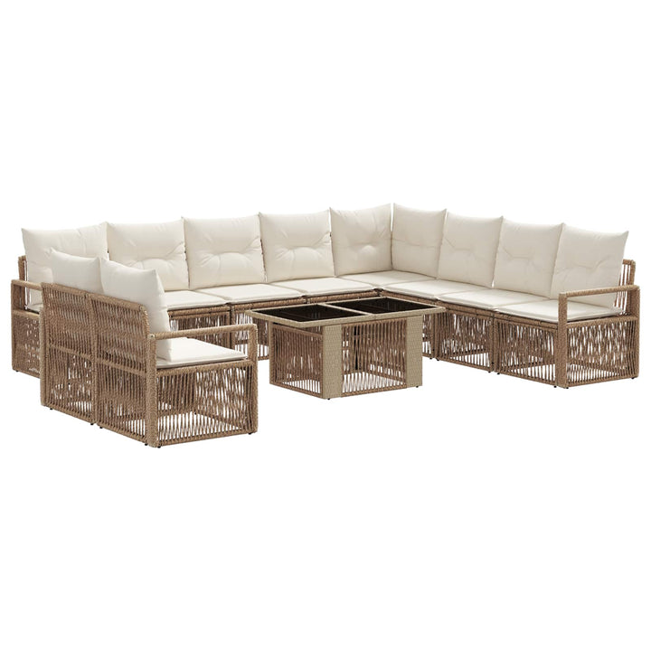 Havesofa Sæt 11 stk. Beige og cremehvid polyrattan