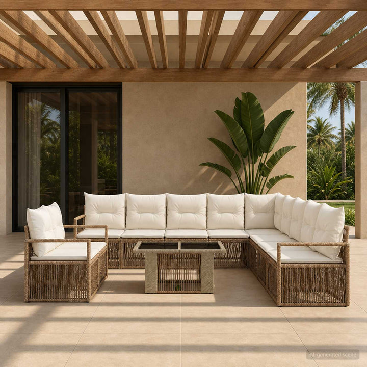 Havesofa Sæt 12 stk. Beige og cremehvid polyrattan