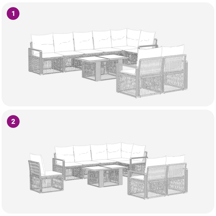 Havesofa Sæt 9 stk. Grå og Mørkegrå polyrattan