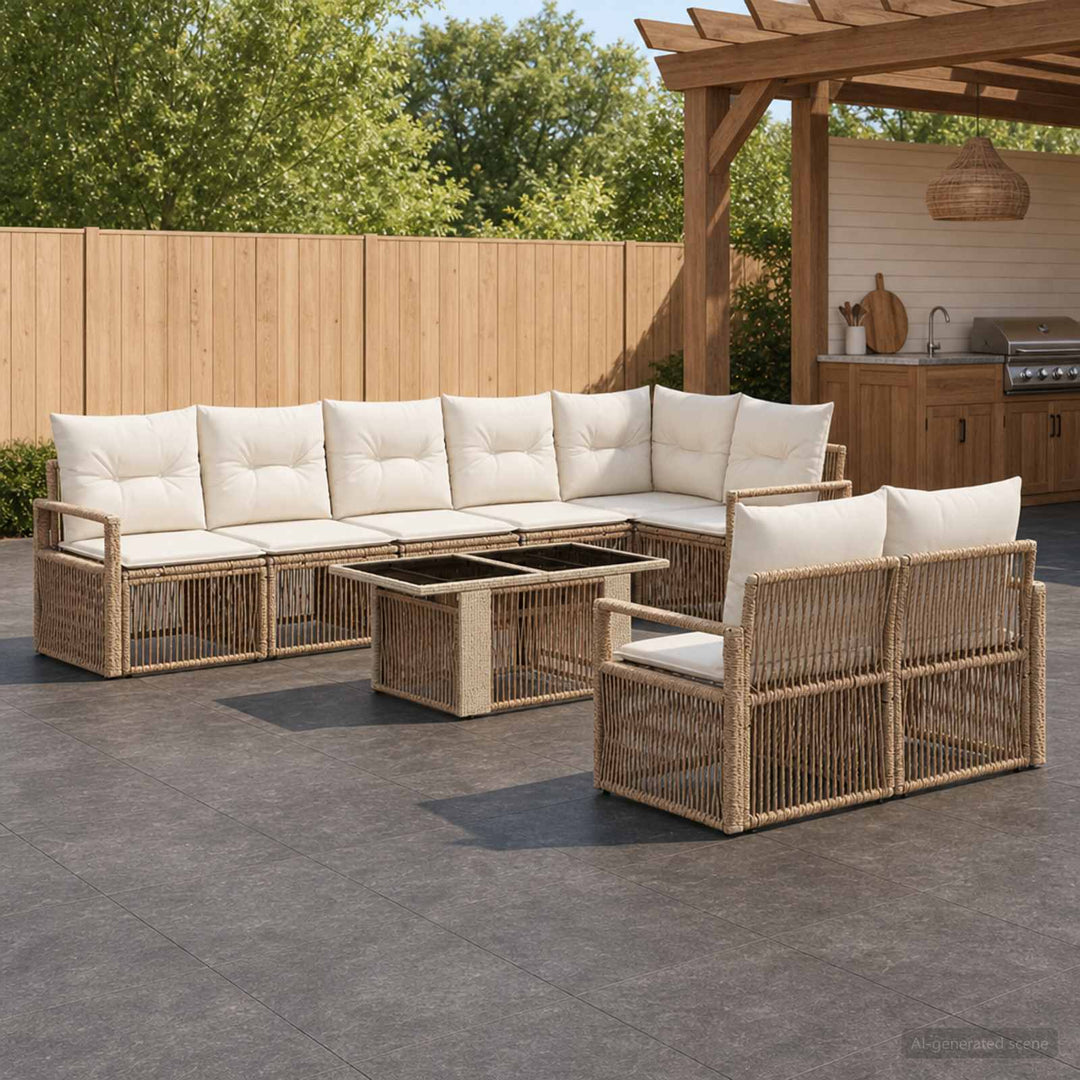Havesofa Sæt 9 stk. Beige og cremehvid polyrattan