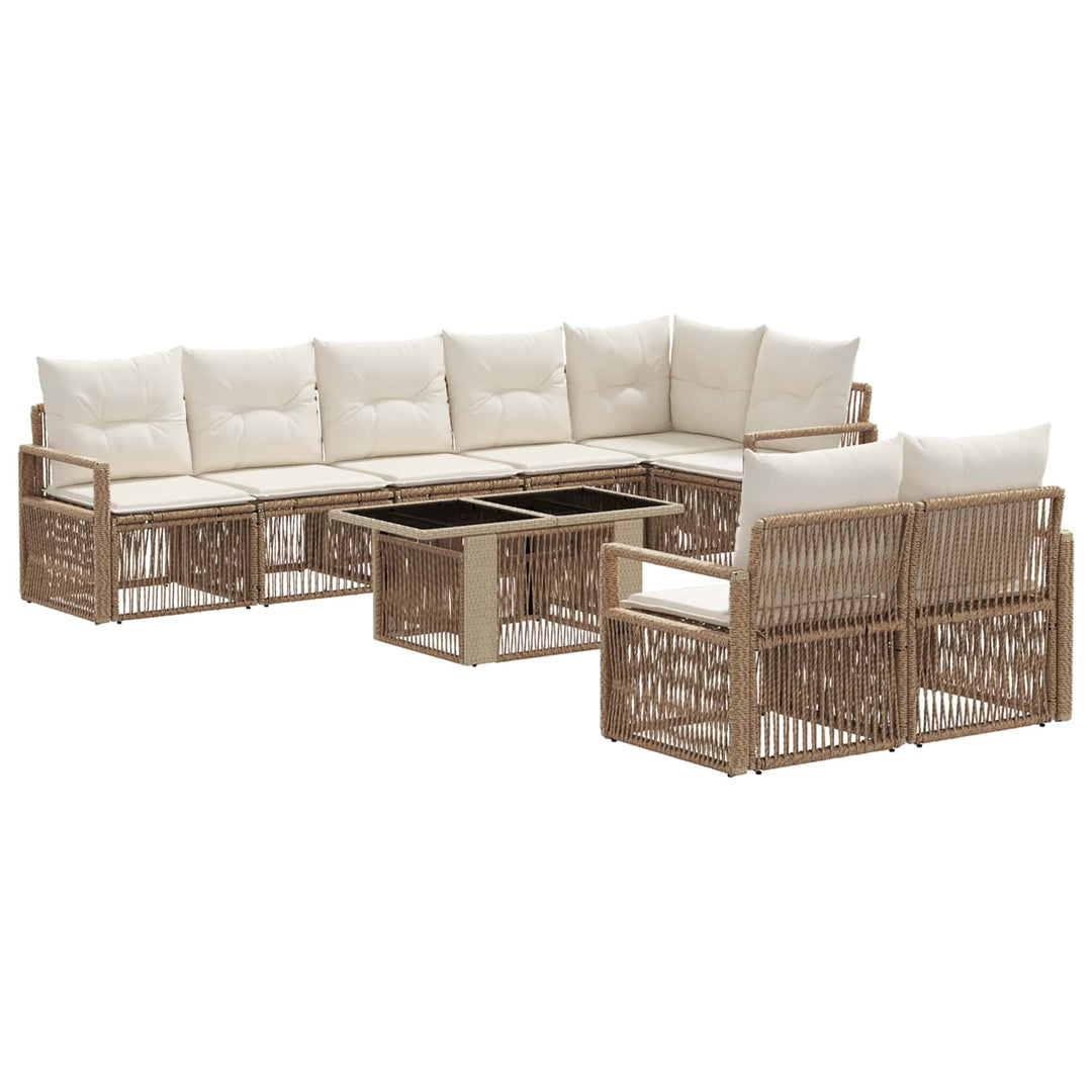 Havesofa Sæt 9 stk. Beige og cremehvid polyrattan