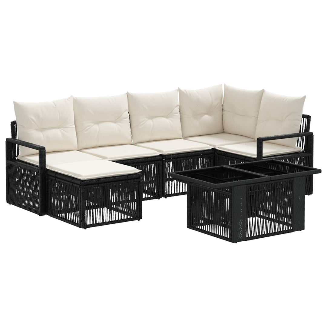 Havesofa Sæt 7 stk. Sort og Cremehvid polyrattan