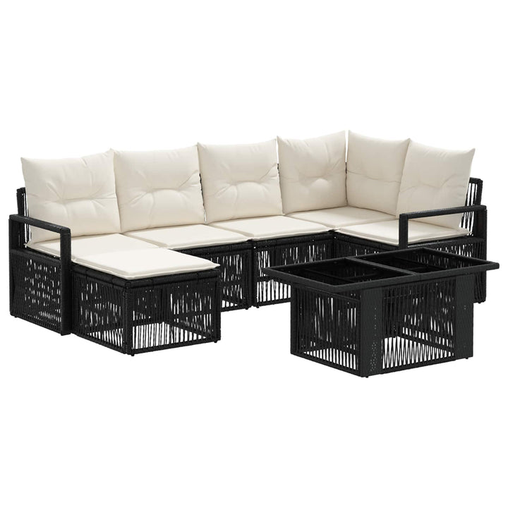Havesofa Sæt 7 stk. Sort og Cremehvid polyrattan