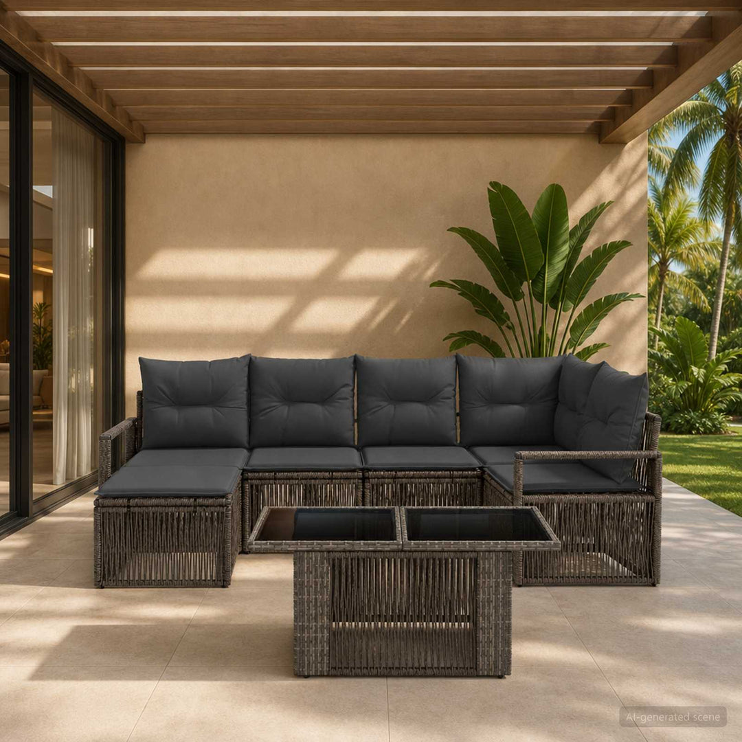 Havesofa Sæt 7 stk. Grå og Mørkegrå polyrattan