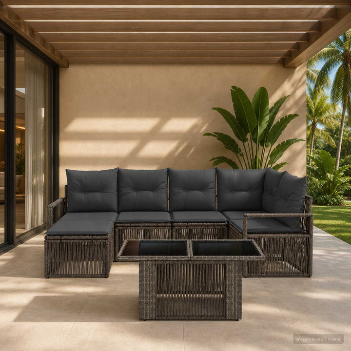 Havesofa Sæt 7 stk. Grå og Mørkegrå polyrattan
