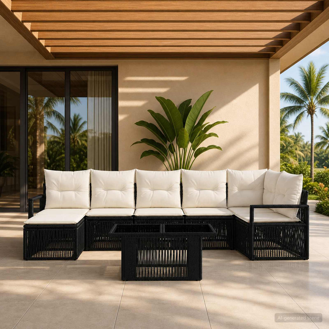 Havesofa Sæt 8 stk. Sort og Cremehvid polyrattan
