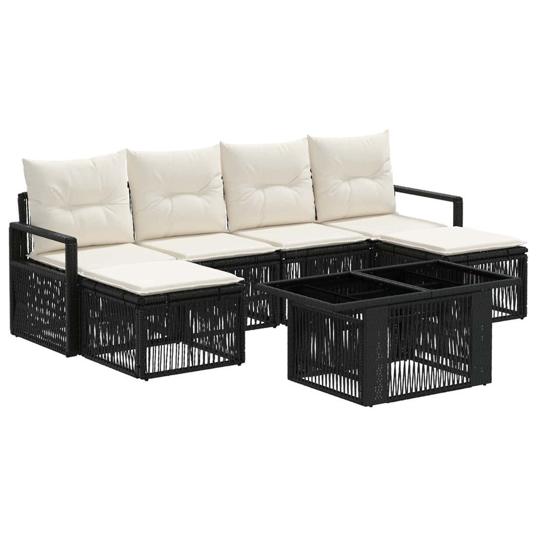 Havesofa Sæt 7 stk. Sort og Cremehvid polyrattan