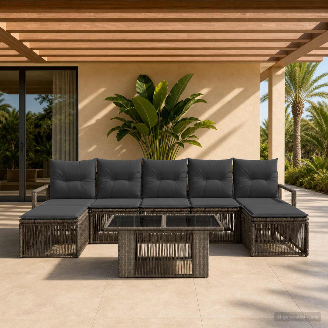 Havesofa Sæt 8 stk. Grå og Mørkegrå polyrattan